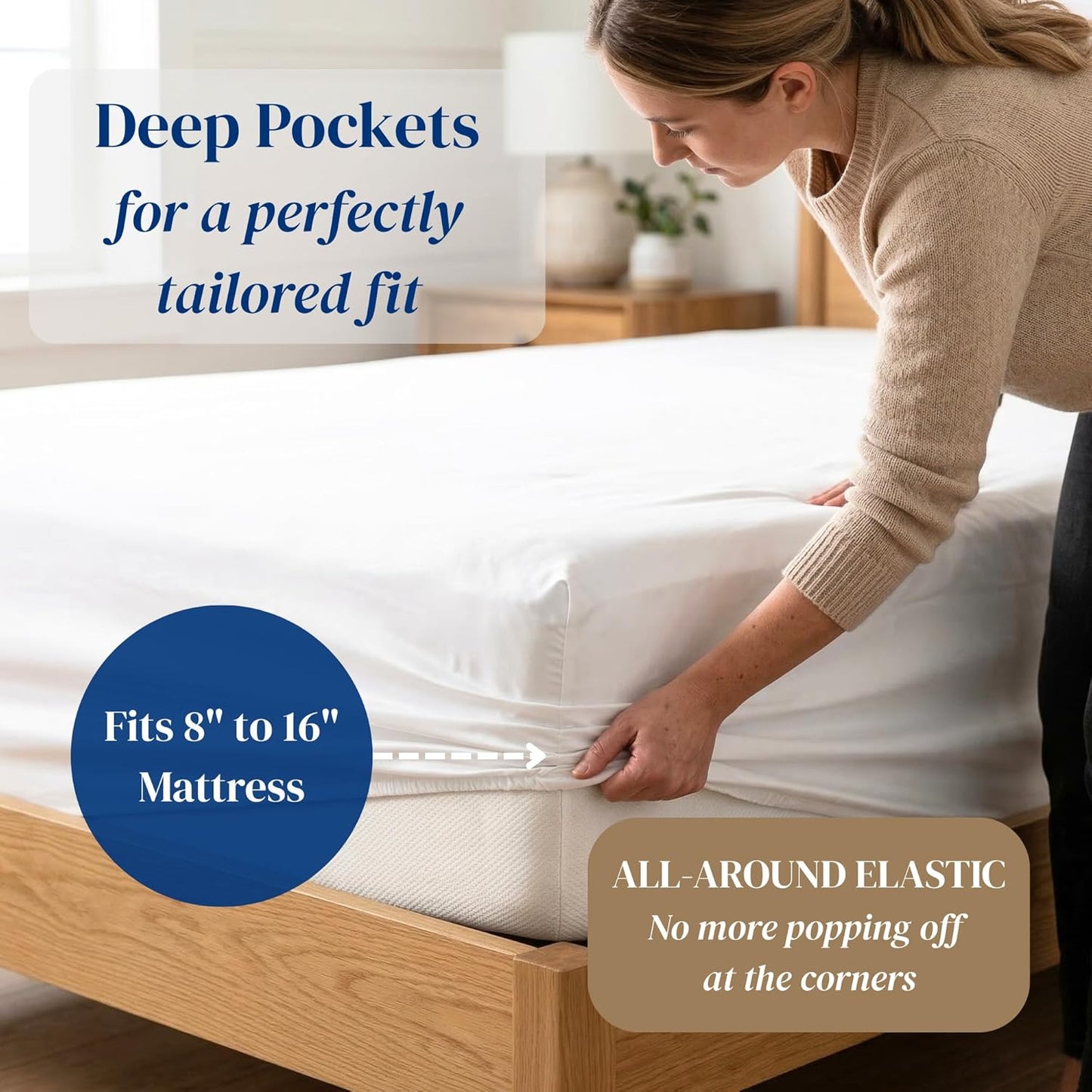Beckham Hotel Collection King Size Sheets Set - 100% Cotton Sateen, Silky Smooth, 16” Deep Pocket, White