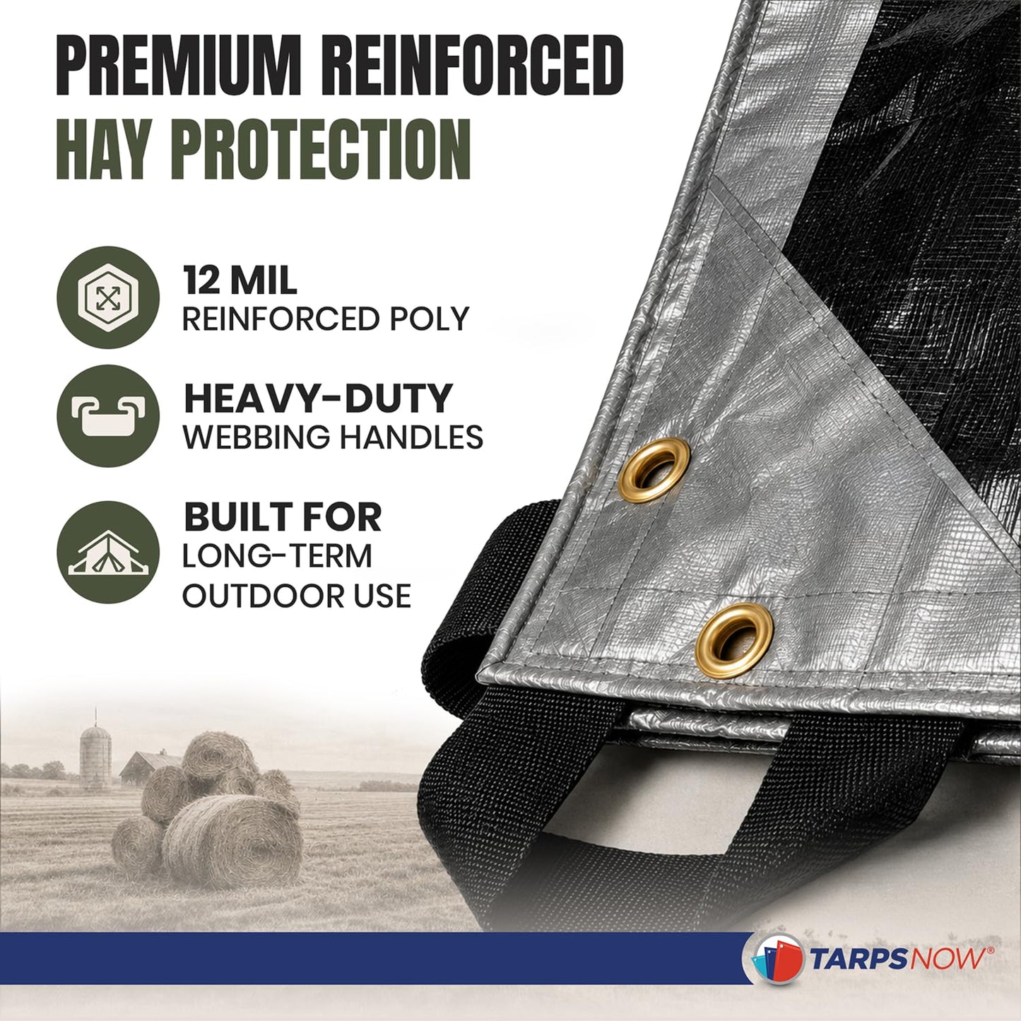 Tarps Now | Heavy Duty Waterproof Hay Tarp 25' x 33' ft | Multipurpose 12 Mil Poly Tarpaulin Sheet Cover | #2 Brass Spur Grommets | Agricultural, Camping Tents & Weather Protection | Silver & Black