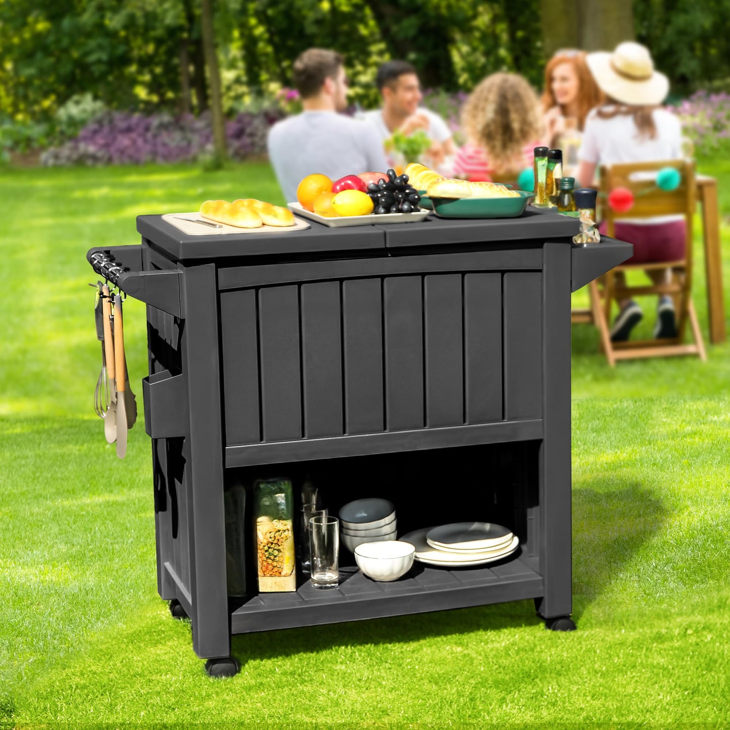 YITAHOME 85 Quart Rolling Cooler Cart with Bottle Opener Drainage, Portable Patio Cooler on Wheels, Outdoor Beverage Cart Ice Chest for Patio Pool Deck Party BBQ Cookouts (Black)