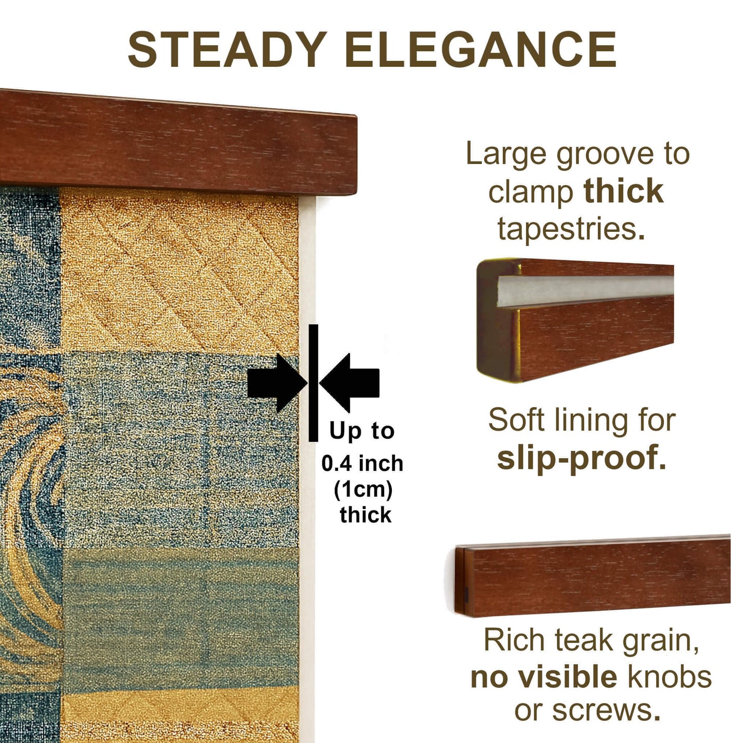 Dacri Home Quilt Hanger for Wall Display - 72 Inch Tapestry Hanger from Premium Teak Wood, Safe Mount Quilt Rack for Heavy Rugs, Tapestries, and Other Wall Hangings (Light Wallnut)