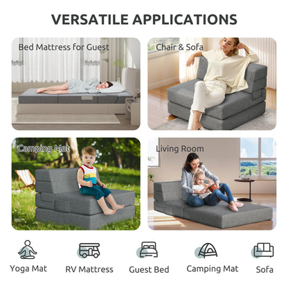 Youzi Folding Sofa Bed Queen, 6 Inches Foam Floor Sofa and Folding Mattress with Washable Cover, Fold Out Couch for Guests, Camping and Travel, Dark Gray, 80" x 60" x 6"