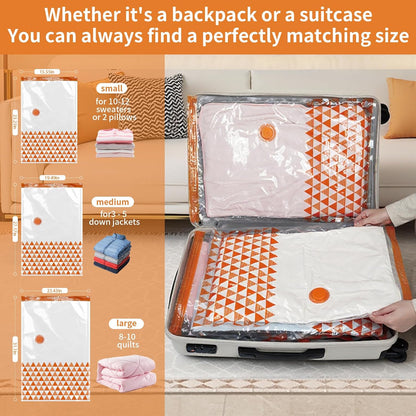 Skiennix Vacuum Storage Bags - 10 Pack with Wireless Rechargeable Pump | Space Saver for Travel & Luggage
