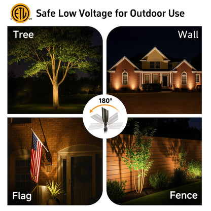 Gardenreet Die-Cast Brass Spot Light Outdoor - 12V LED Uplighting Waterproof, Low Voltage Landscape Lights Direct Wire, Bronze for Fence Fountain with Warm White MR16 Replaceable Bulbs (12 Pack)