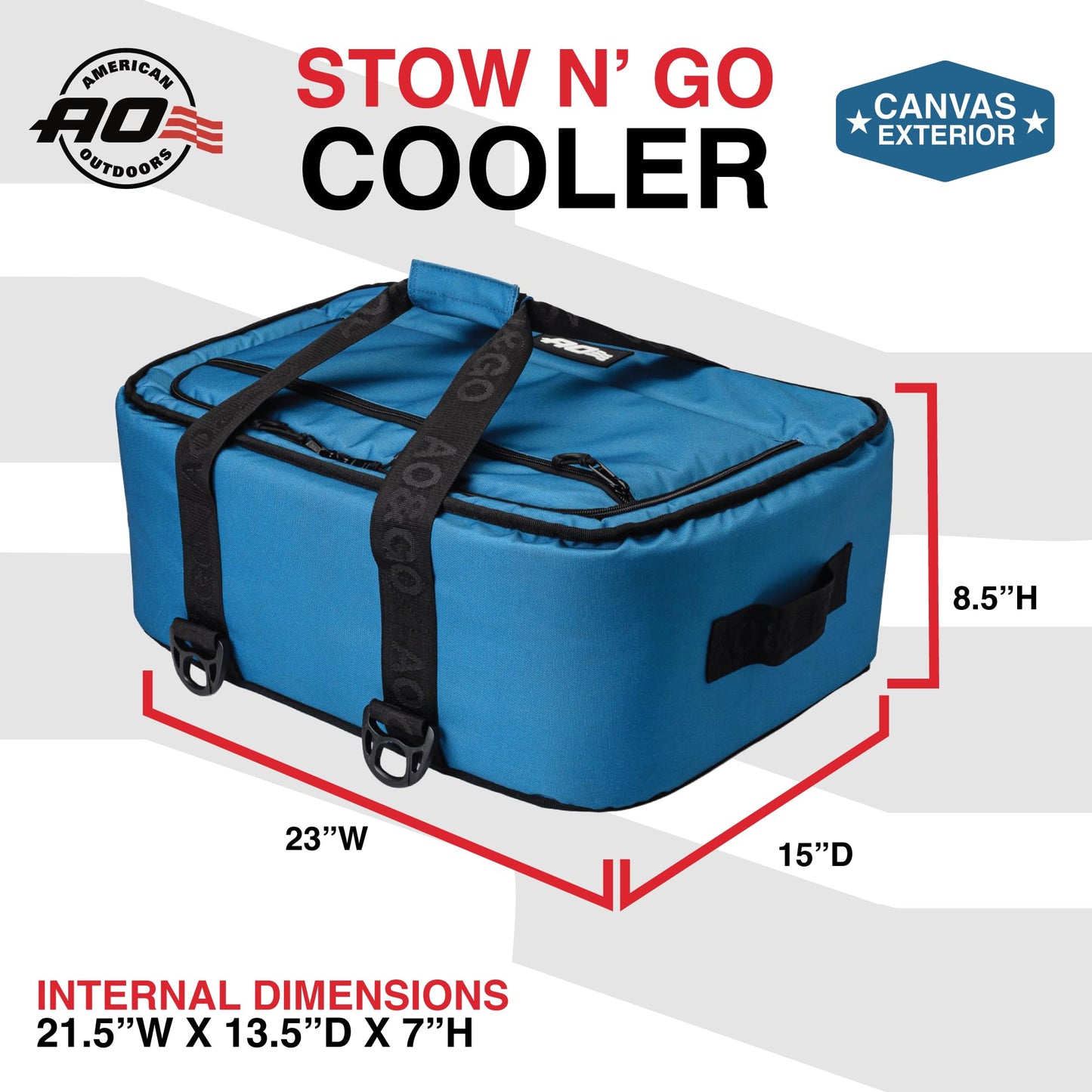 AO Coolers Stow-N-Go Canvas Soft-Sided Cooler, Low Profile and Leak Proof, Insulated for 24-Hour Cold, Ocean Blue, 38-Can