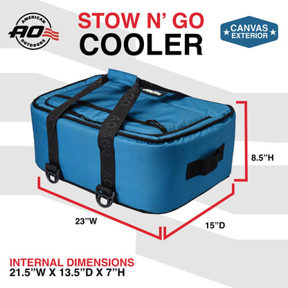 AO Coolers Stow-N-Go Canvas Soft-Sided Cooler, Low Profile and Leak Proof, Insulated for 24-Hour Cold, Ocean Blue, 38-Can