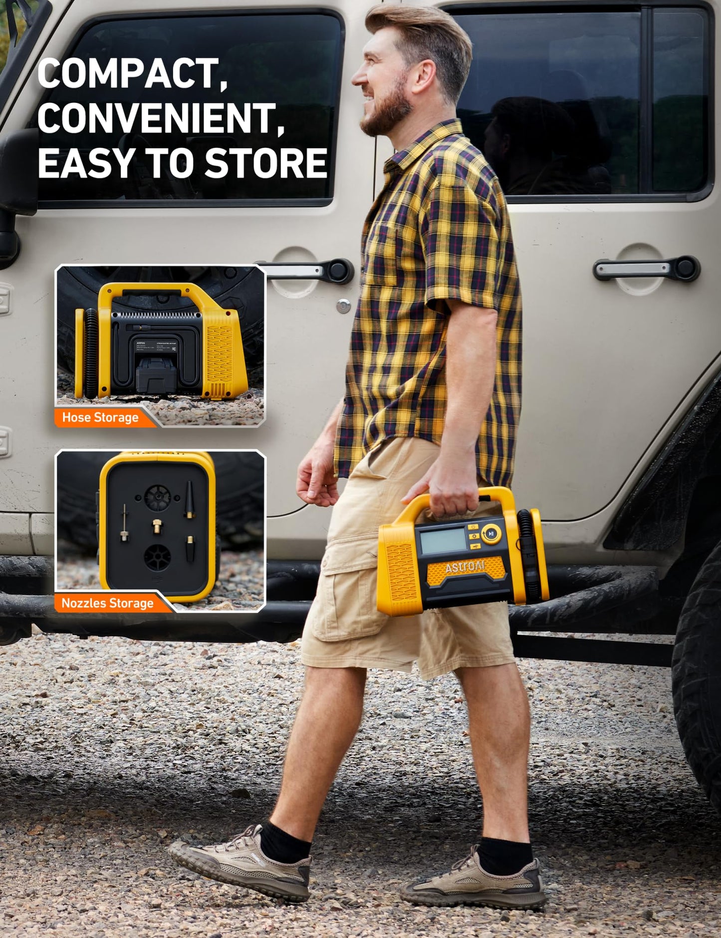 AstroAI TC3 Truck Tire Inflator Portable Air Compressor, 150PSI Cordless Heavy Duty Air Pump with 4000mAh Battery, TurboRise Fast Inflation & Auto Shutoff, Digital Gauge for SUV, RV & Off-Road 4x4