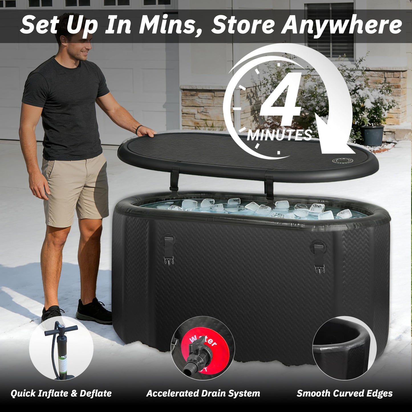 500L Large Ice Bath Tub with Lid, Oversized Inflatable Cold Plunge Tub for Tall Big People, Full Body Immersion, Compatible with Water Chiller, Portable Recovery Tub for Athletes Indoor Outdoor Use
