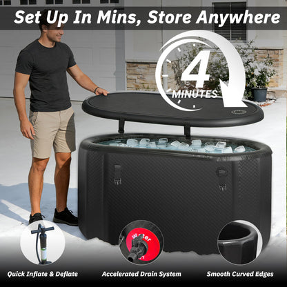 500L Large Ice Bath Tub with Lid, Oversized Inflatable Cold Plunge Tub for Tall Big People, Full Body Immersion, Compatible with Water Chiller, Portable Recovery Tub for Athletes Indoor Outdoor Use