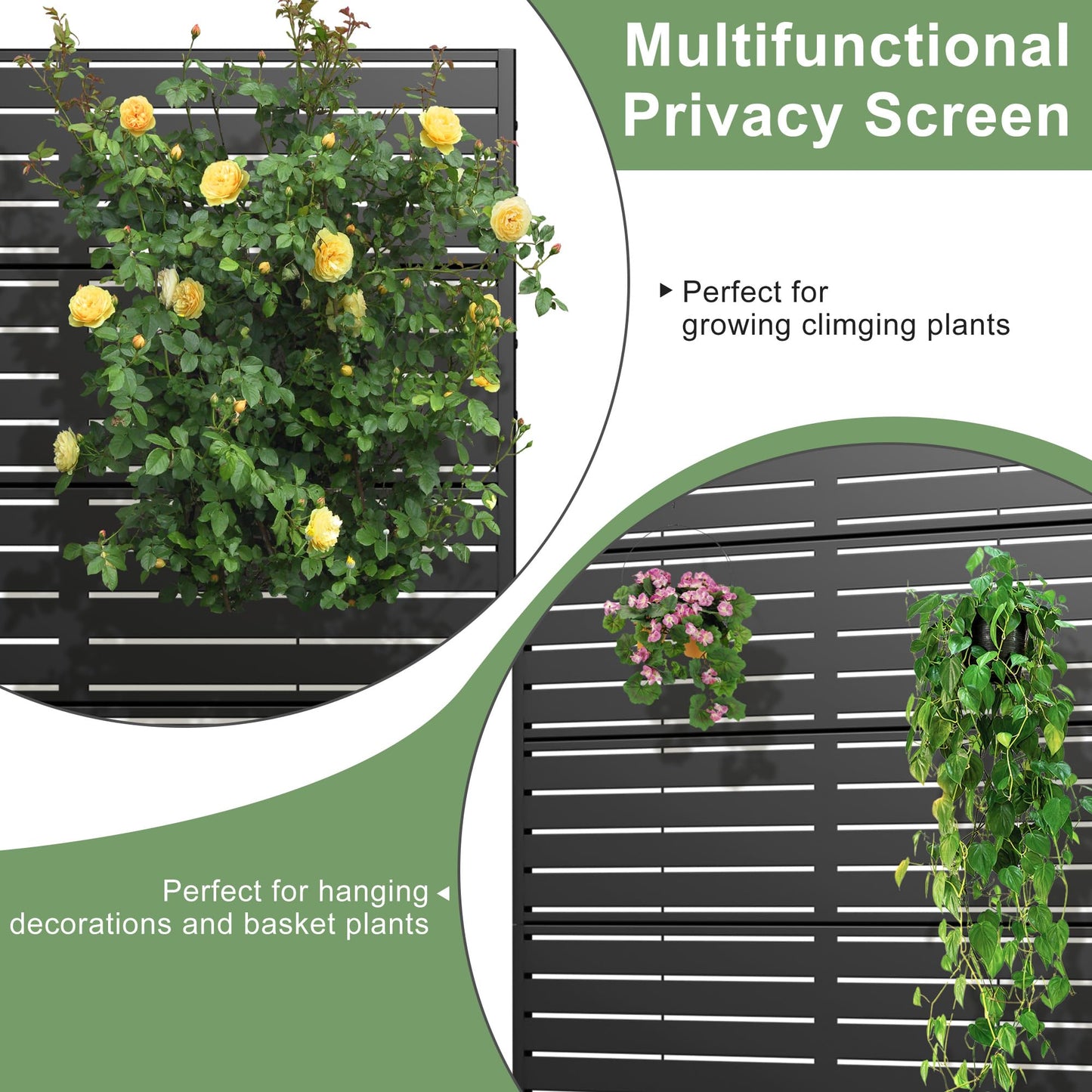Casaphoria Metal Privacy Screen Outdoor, 72" H x 47" W Freestanding Decorative Privacy Screen for Patio Deck Balcony Garden with Stable Base, Louvered Black