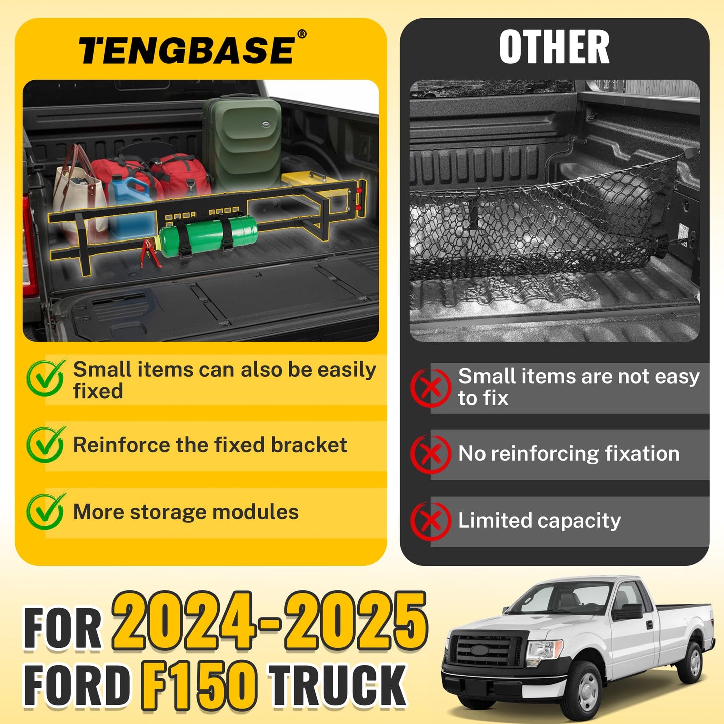 TENGBASE Truck Bed Divider Compatible with 2015-2026 Ford F150, Cargo Manager Molle Panel Truck Bed Organizer Replacement for Ford F-150 Accessories (Without Bed Liner & Pro Power Onboard)