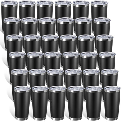 Sieral 36 Pack Stainless Steel Tumblers Bulk with Lids Double Wall Vacuum Insulated Coffee Cups Blank leakproof Powder Coated Tumblers for Engraving Wedding Graduation Party Favors(20 oz,Black)