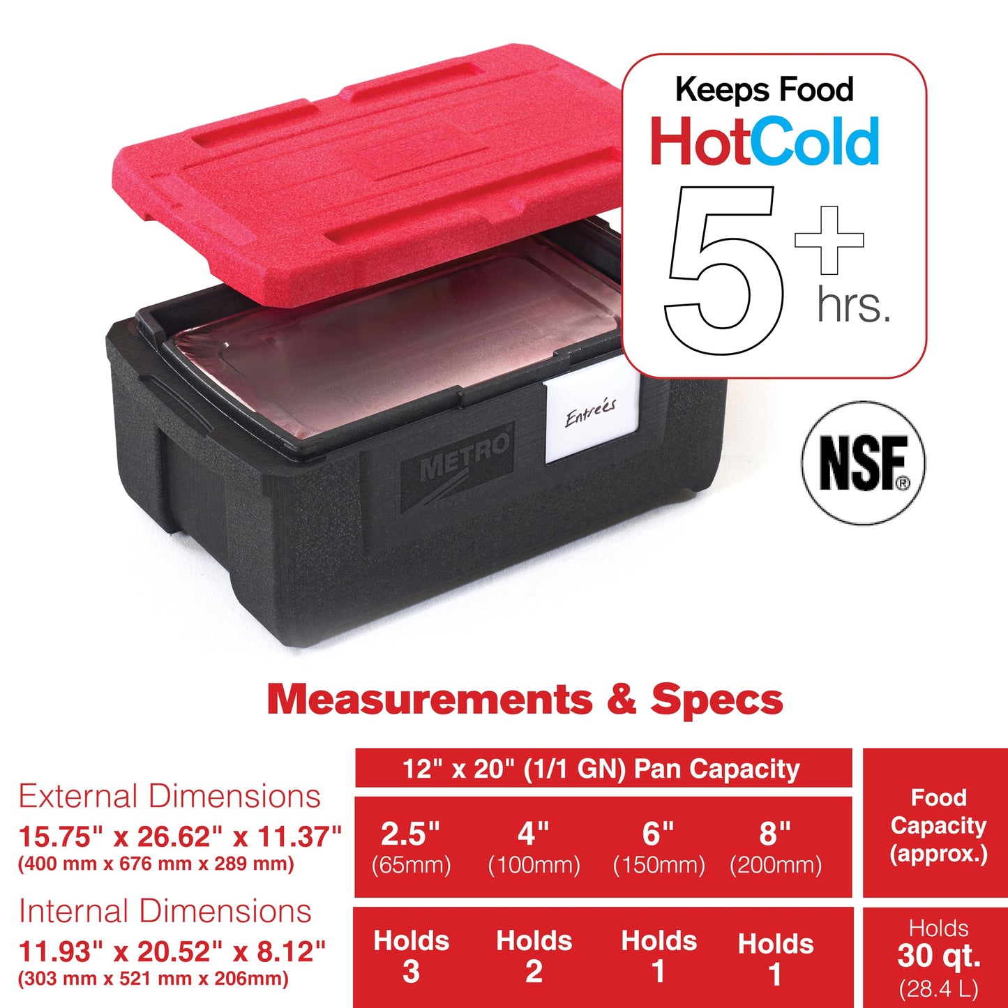 METRO Mightylite ML180 Top-Load Insulated Food Carrier - Professional-Grade Multipurpose Pan Carrier, Insulated Cooler and Catering Food Warmer - 30 qt or 3 Pan Capacity - Red