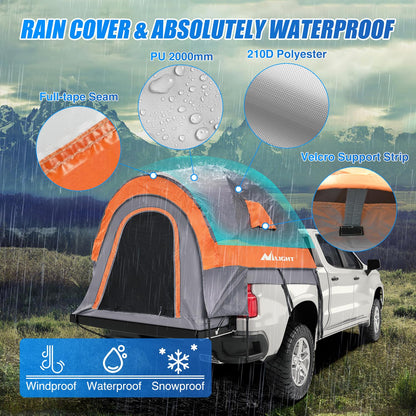 Nilight Truck Bed Tent 8-8.5 FT Pickup Truck Tents with Rainfly Waterproof PU2000mm Double Layer for 2-Person Portable Full Size Long Tailgate Bed Tent for Truck Camping Outdoor Travel, Orange Grey