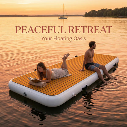 FluxionX Inflatable Dock Platform, 9'10" x 3'3" x 6" PVC Floating Water Platform with Non-Slip EVA Surface for Boats, Yachts, Jet Skis & Lake Leisure, Pump, Carry Bag & Repair Kit