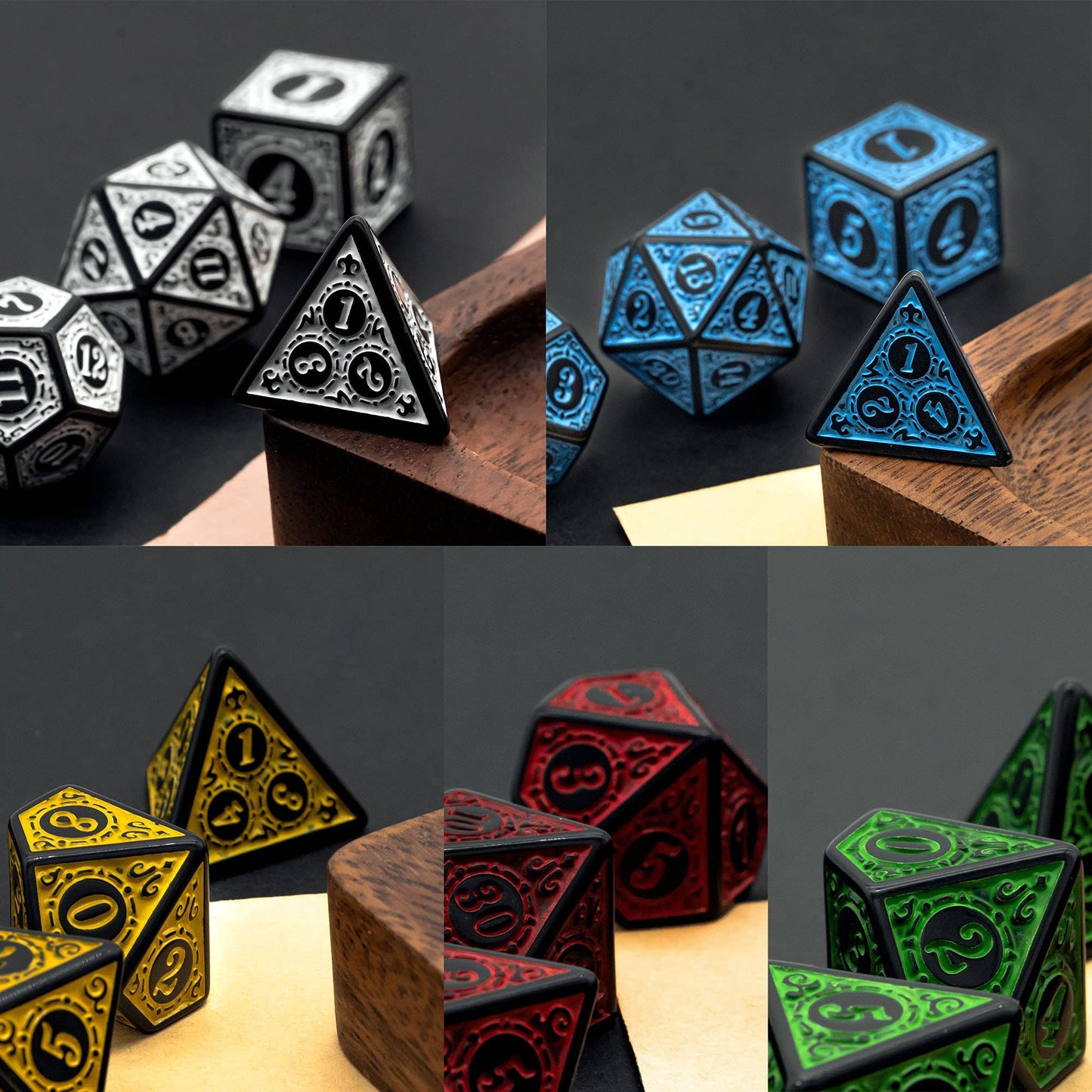 Poludie 5 Sets Dice DND, Polyhedral Dice Set (35pcs) with Leather Dice Bag, D&D Dice Set for Dungeons and Dragons, RPG Table Games (Window Lattice Carved Series)