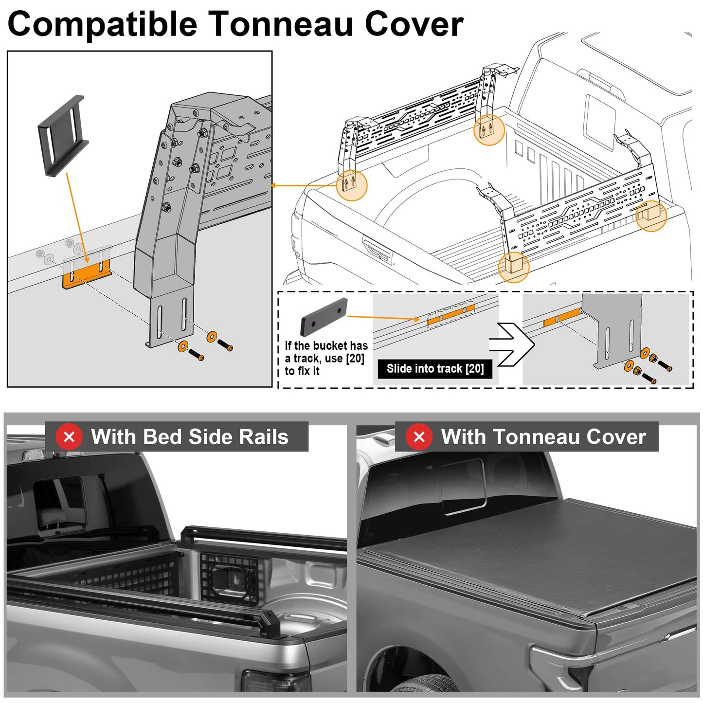 Autekcomma Full Size Pickup Truck Bed Rack Fits for Ford/Dodge Ram/Silverado | 5.5FT (No Tonneau Bed Cover Required) |Black Powder Coted Carbon Steel with 2 Molle