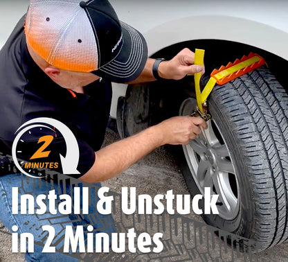Metal Gripper Tire Chains Strap - New Version of Traction Boards Offroad Snow Chains - Compact Tool Kit Replaces Recovery Boards & Tire Chain - For Stuck Tires in Ice Mud Sand Snow - Car SUV Truck ATV