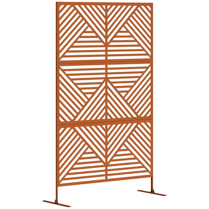 Outsunny Metal Outdoor Privacy Screen, 78" H x 48" W Decorative Privacy Fence Screen, Freestanding Outdoor Divider with Stand, Climbing Plant Trellis for Garden Walkway, Balcony, Patio, Rhombus Brown