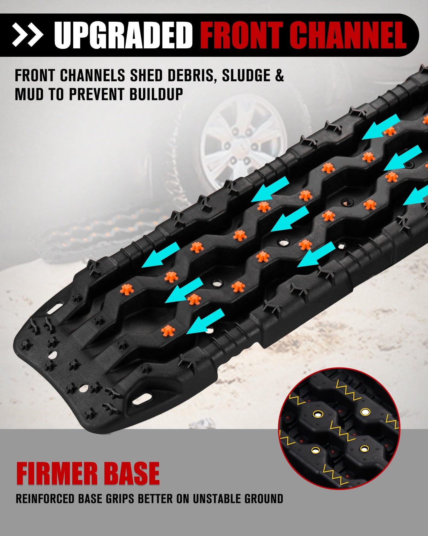 FIERYRED Large Off Road Traction Boards, Pair 44.88" L x 12" W Recovery Track Tire Traction Mat for Sand Mud Snow Vehicle Truck Jeep SUV, Traction Tracks, Black with Orange, GEN3