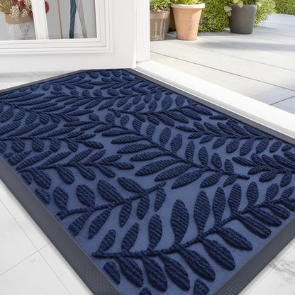 OLANLY Indoor Outdoor Door Mat - Waterproof All-Weather Doormat | Sturdy Natural Rubber, Navy Blue, 29.5x17