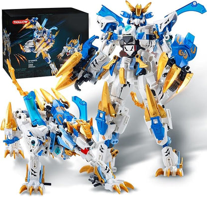 White Tiger 2 in 1 Mech Building SetsTransform Robot Building Blocks Kits for Adults Transforming Mecha Building Kits Action Figure ToysBirthday Gifts for Boys Ages 8 10 12 14 (White Tiger)