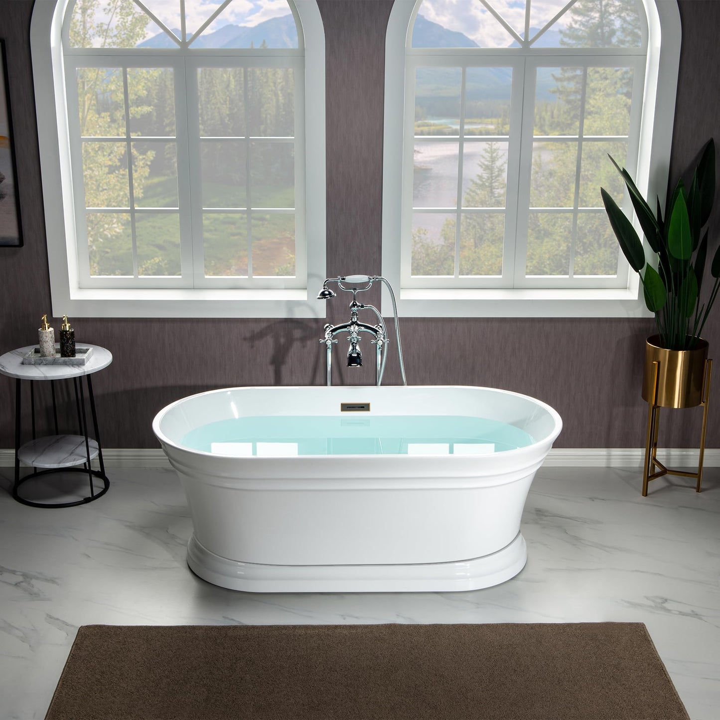 WOODBRIDGE 59"Freestanding White Acylic Soaking Bathtub with Oil Rubbed Bronze Drain and Overflow,B1536-ORB