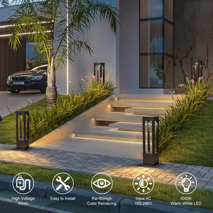 SLAWA Outdoor LED Post Light 23.62" Black Square Exterior Lawn Path Lights with 3000K Warm Light Aluminum Landscape IP65 Waterproof Lantern Column Lamp Patio Courtyard Walkway Garden Bollard Lighting