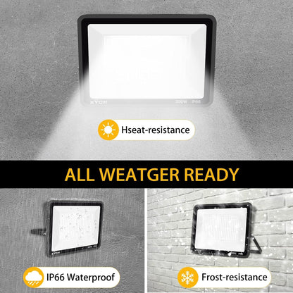 XYCN 3 pack 300W LED Flood Light,Super Bright Daylight (2000W Equivalent)42,500LM 5000K IP66 Waterproof Security Outdoor LED Arena Lights Commercial Lighting Floodlight for Backyard|Court|Stadium|Yard