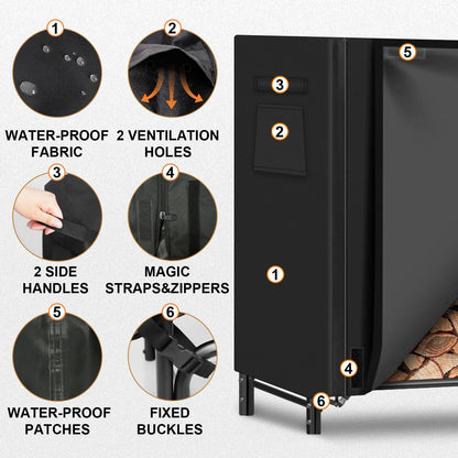 Gtongoko 8FT Firewood Rack Outdoor with Cover, Heavy Duty Wood Storage Racks with 600D Oxford Weather Resistant Waterproof Fabric Cover, Outdoor Firewood Holder
