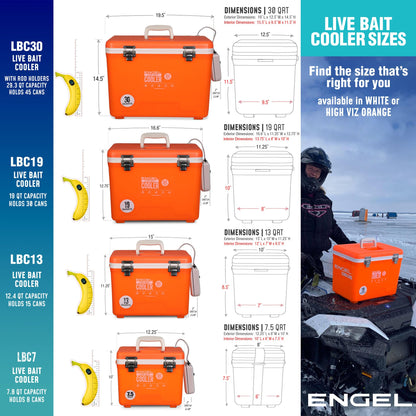 Engel 13qt Live Bait Cooler Box with 2nd Gen 2-Speed Aerator Pump - Portable Fishing Station & Minnow Bucket for Shrimp & Other Live Fish with Aerator - ENGLBC13-N in White