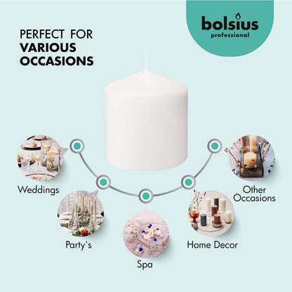 BOLSIUS 6 White Pillar Candles Bulk - 3x3 Inches Candle Set - 25+ Hours Clean Burning - No Palm Oil - 0% Animal Fat - Premium European Quality - Unscented Dripless Dinner Pillars