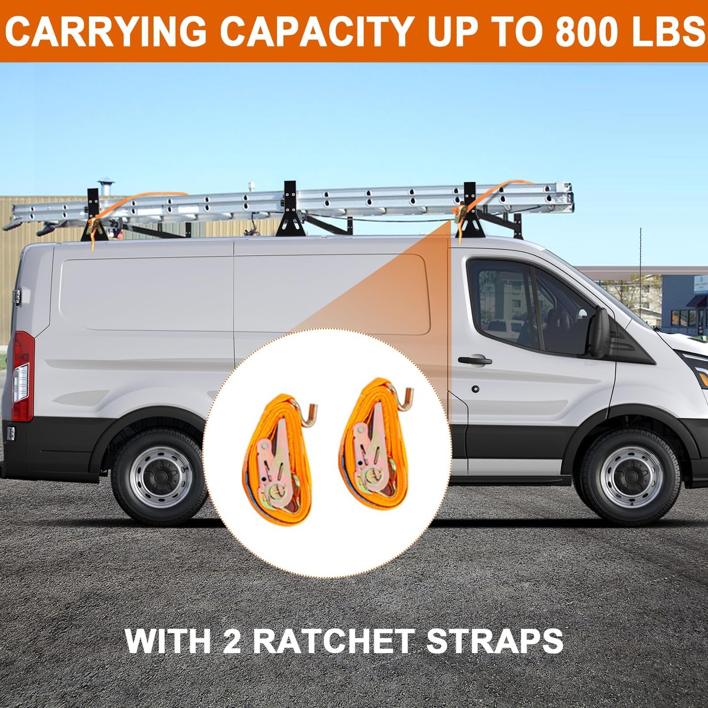 CIRONBOW Van Ladder Roof Racks,3 Bars, Fit for 1996-up Chevy Express 1500 2500 3500, Ford e150,e250,e350,GMC Savana, Drilling/Through-Bolt,fit Vans Without Rain Gutter,Adjustable Length 49''-59''