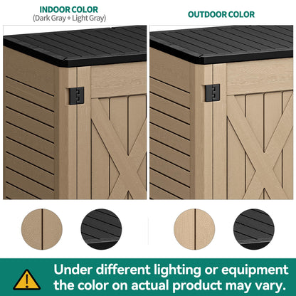 YITAHOME Outdoor Horizontal Storage Shed with X-Shaped Lockable Door, 35 Cu Ft Weatherproof Resin Tool Shed w/o Shelf, Ideal for Bike, Trash Cans, Garden Tools, Lawn Mowers, Brown