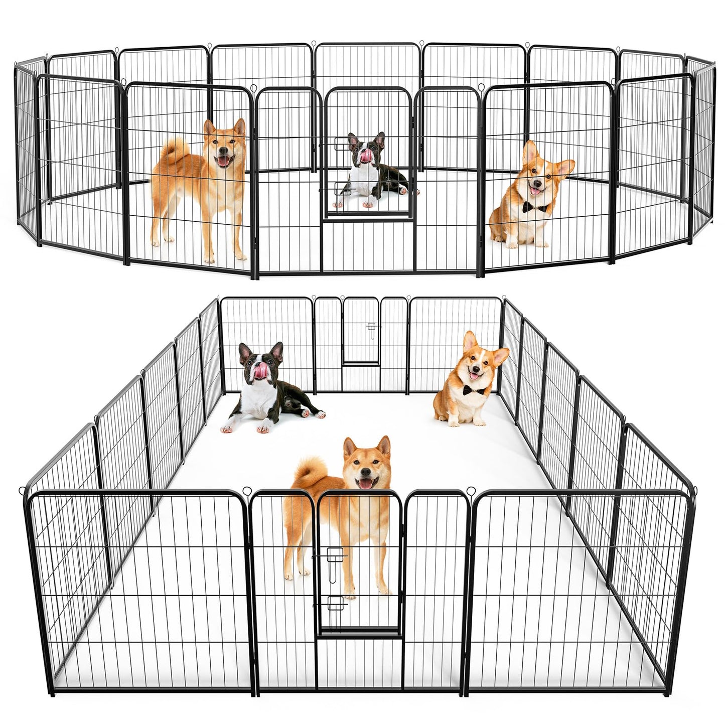 DUMOS Dog Playpen Indoor, Metal 32 Inch 16 Panels Foldable Pet Fence with Door, Outdoor Small Medium Large Dog Puppy Portable Exercise Play Pen for RV Camping, Trips, Play Yard