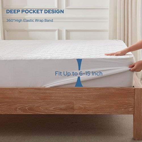 BEDLORE Waterproof Mattress Protector - Soft Breathable Twin Size Pad for 6"-15" Depth | White