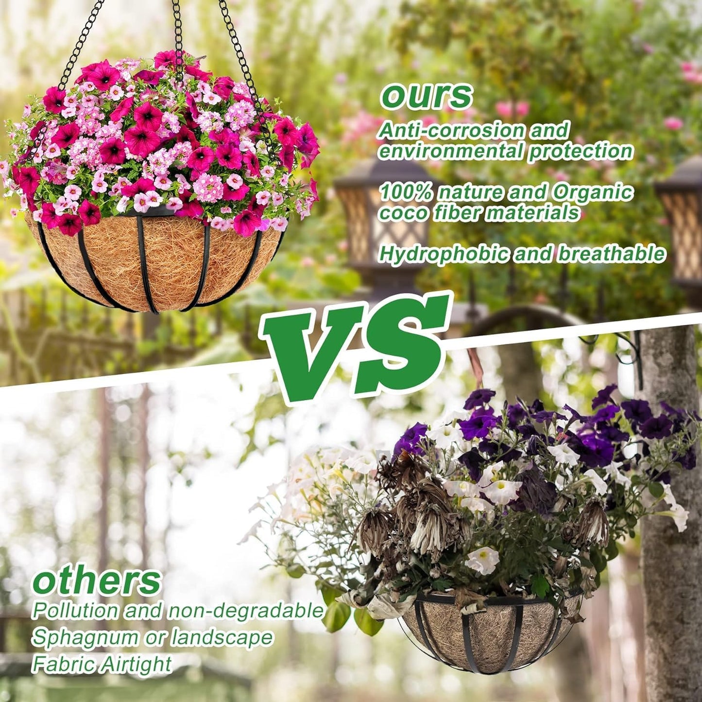 Y&M 14" Round Coconut Fiber Liner - Pre-Formed Replacement for Hanging Baskets | 2-Pack