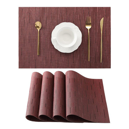 Leetaltree Burgundy Placemats Set of 4 - Heat Resistant Non-Slip Place mats for Dining Table, Washable Durable PVC Vinyl Woven Table Mats（Burgundy, 4）