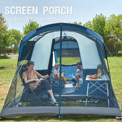Portal 6 Person Family Camping Tents with Screen Porch, Weater Resistant 7' Tall Tent with Rainfly & Upgrated Poles, Easy Setup Tent for Outdoor Family Camping