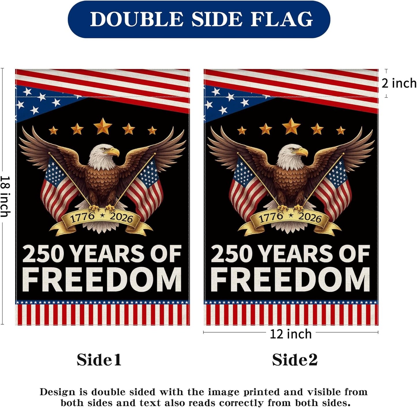 250th Anniversary America Garden Flag - Patriotic Double-Sided Eagle Design | 12x18 Inch Commemorative Banner