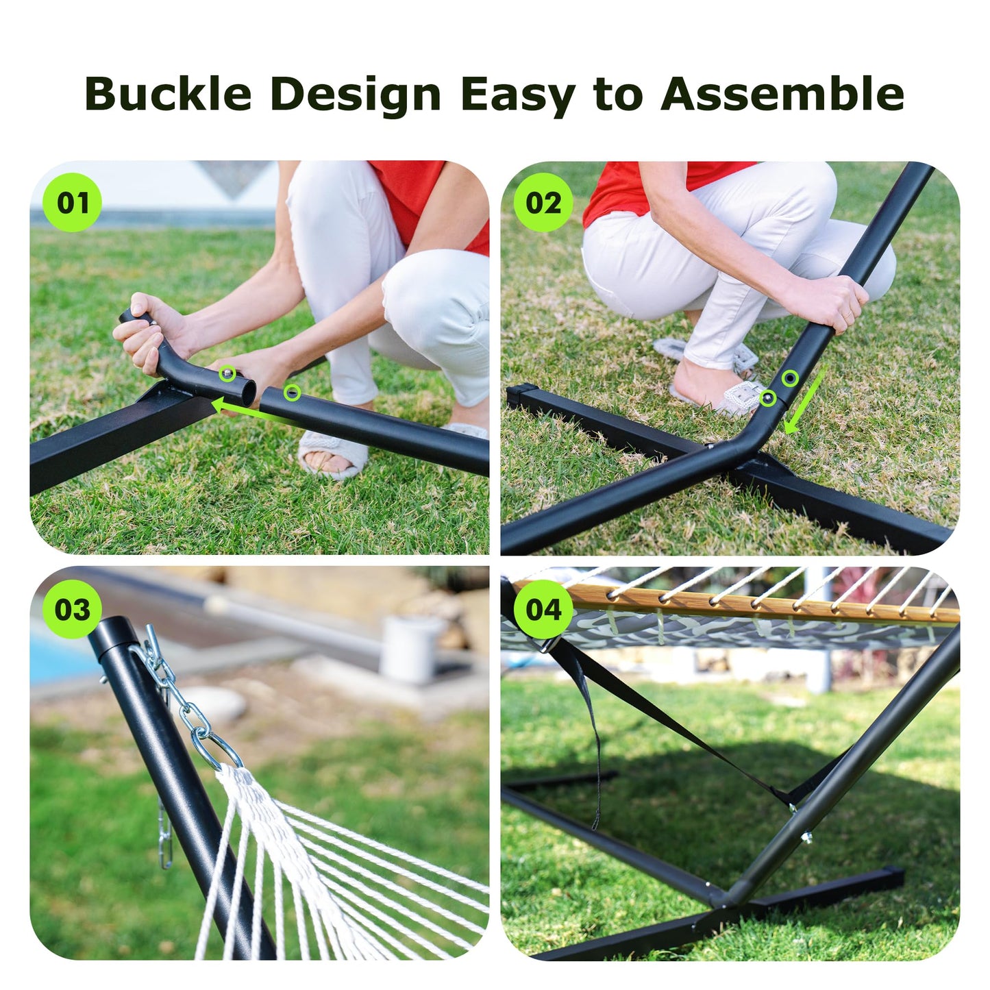 ANAGOO Double Hammock with Stand, Heavy Duty Outdoor Hammock for Two, 500 LBS Capacity, Stable Steel Frame with Balance Strap, Easy Tool-Free Assembly for Patio, Garden, Backyard & Beach,White Grey