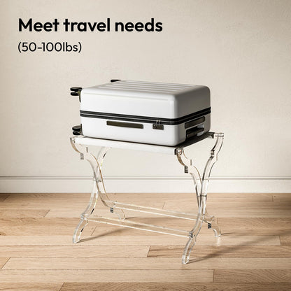 Byingo Acrylic Luggage Rack, Fancy Foldable Suitcase Stand with PET Fabric Shelf for Guest Room, Bedroom, Hotel, Holds Up to 50-100 lb, Modern, Portable, Easy to Use, Heavy-Duty