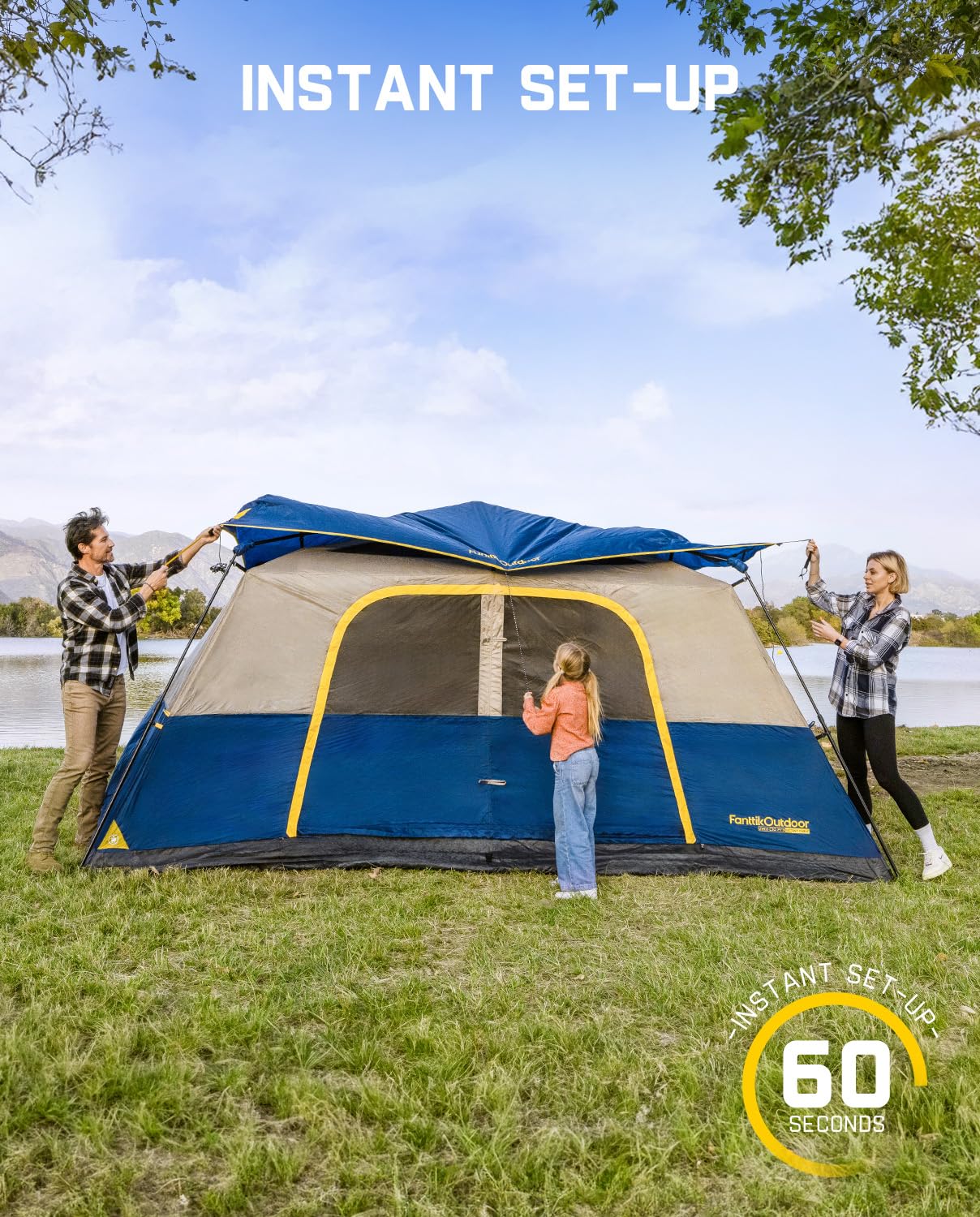 FanttikOutdoor Zeta C10 Pro Camping Tent 10 Person Instant Cabin Tent Setup in 60 Seconds with Rainfly & Windproof Portable with Carry Bag for Family Camping & Hiking, Upgraded Ventilation, Navy Blue
