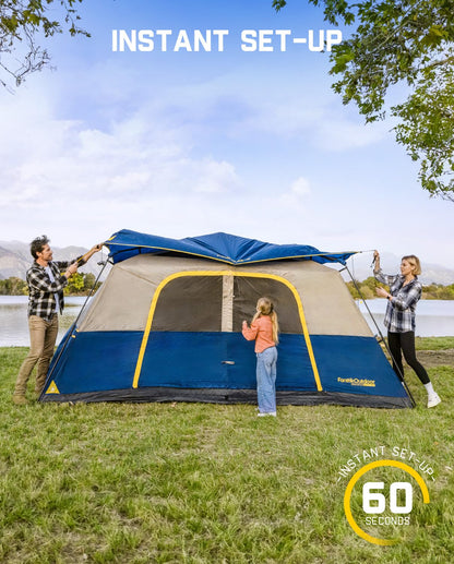 FanttikOutdoor Zeta C10 Pro Camping Tent 10 Person Instant Cabin Tent Setup in 60 Seconds with Rainfly & Windproof Portable with Carry Bag for Family Camping & Hiking, Upgraded Ventilation, Navy Blue