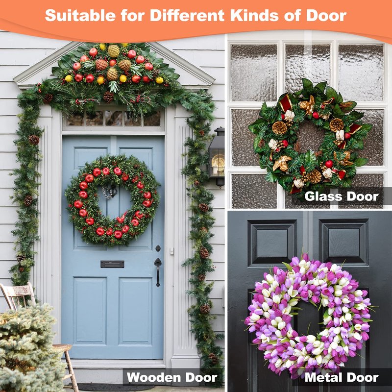 ZYSUN 15" Clear Over The Door Wreath Hanger 2 Pack - Non-Scratch, Heavy Duty 10lb Door Hook for Front Decor, Christmas, Halloween & Year-Round Home Display - Invisible Acrylic Organizer