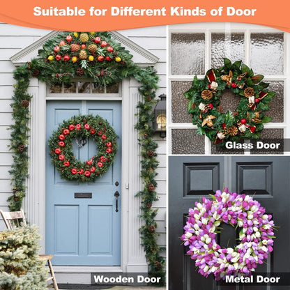 ZYSUN 15" Clear Over The Door Wreath Hanger 2 Pack - Non-Scratch, Heavy Duty 10lb Door Hook for Front Decor, Christmas, Halloween & Year-Round Home Display - Invisible Acrylic Organizer
