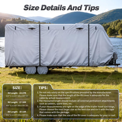 Jack Boss RV Cover, 7 Layers Waterproof Camper Cover with Tongue Jack Cover, Windproof Travel Trailer Cover with Gutter Cover, Fit for 27-30ft
