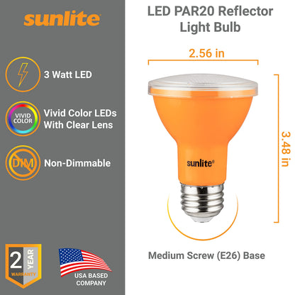 Sunlite LED PAR20 Colored Recessed Light Bulb, 3W (50W Equivalent), Medium E26 Base, Amber, 3 Count