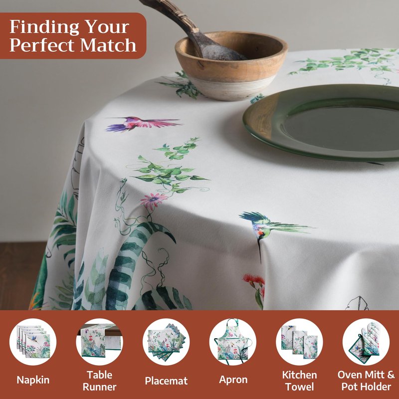 Maison d' Hermine Table Cloth Round Table 100% Cotton 63 Round Inches Tablecloth Reusable Decorative for Dining Kitchen Room Farmhouse Home Gifts for Mothers Day Spring Summer - Tropiques