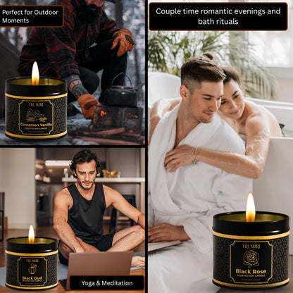 Candle Gift Set of 3 Black Oud|Cinnamon Vanilla|Black Rose Strong Scented Soy Candels Clean Non Toxic Velas Aromáticas Favors for Women Coworkers Friends Guests Also for Diwali Christmas Holidays