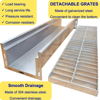 MOSINSBO 304 Stainless Steel Channel Drain with Galvanized Steel Grate 39.4x9x6 in, B-Class 28100 lbs Heavy-Duty Drain Kit for 3" Pipe, Trench Drainage System for Outdoor, Driveway, Garage, Yard